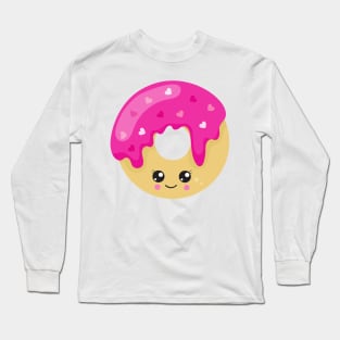 Kawaii Donut, Pink Donut, Doughnut, Icing, Hearts Long Sleeve T-Shirt